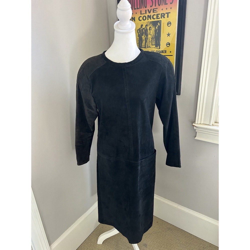 Char Black Suede Leather‎ Dress Long Sleeve Size 6 True Vintage 80s